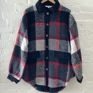 Davi & Dani Oversized Plaid Shirt Shacket Black Red Plaid Outlander Indie Comfy